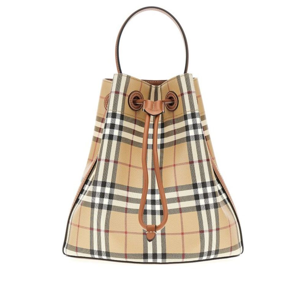 Burberry Women Small Bucket Bag With Check Motif